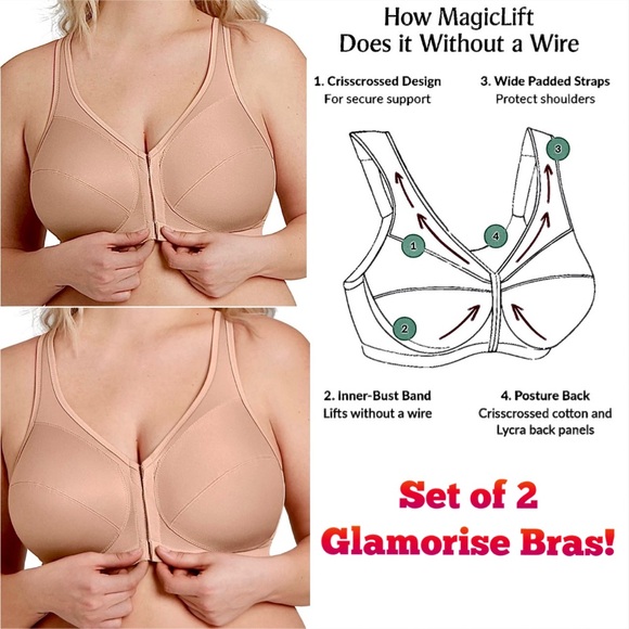 Set of 2! Glamorise 44C Posture Back Front Close Nude Bra! NEW!